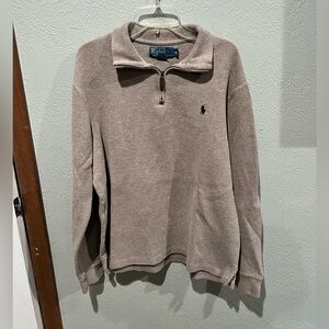 Ralph Lauren Men's Beige Quarter Zip Sweater Size M Green Logo EUC